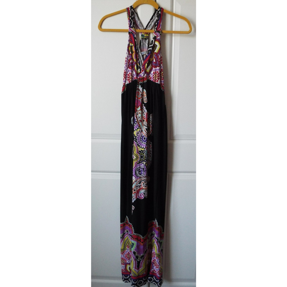BAILEY BLUE Dress Womens Medium Black Floral Maxi Boho Sleeveless Razorback